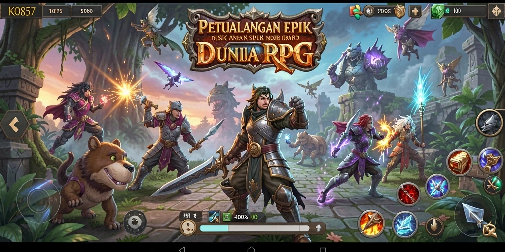 Screenshot utama yang menampilkan aksi seru dalam permainan RPG.