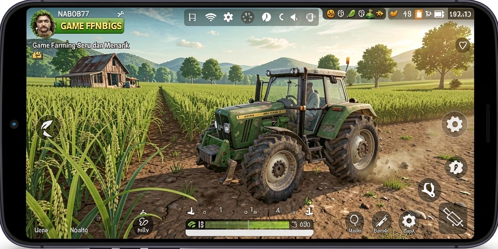 Tampilan gameplay NABOB77 saat mengelola kebun yang subur.