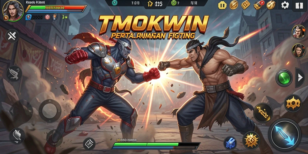 Tampilan screenshot gameplay Fighting TMOKWIN yang mendebarkan.