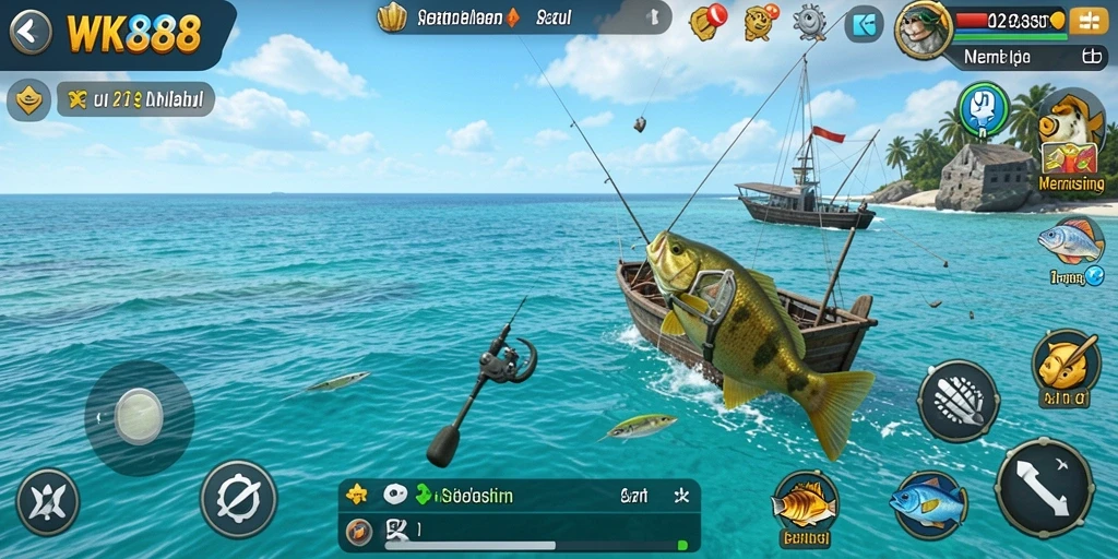 Screenshot utama menunjukkan gameplay memancing yang mendebarkan.